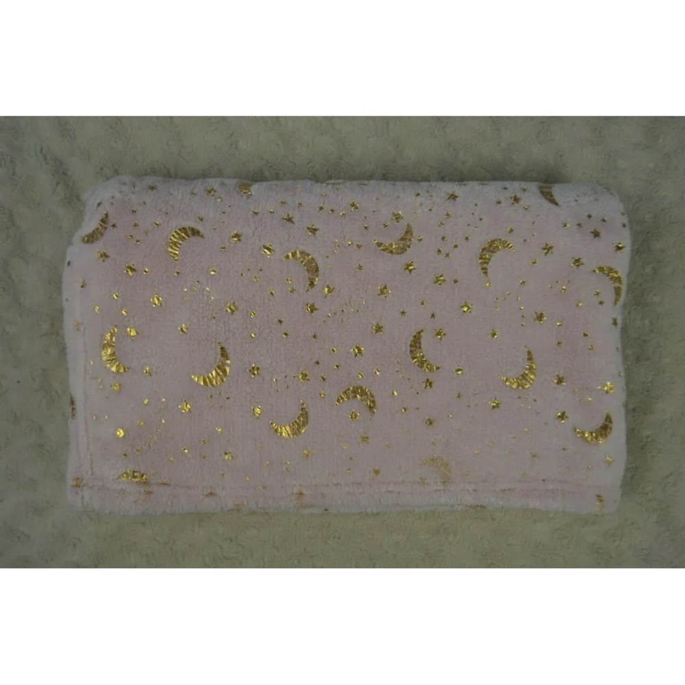 Baby Starters Moon and Stars Baby Blanket Pink Gold Plush Security Lovey